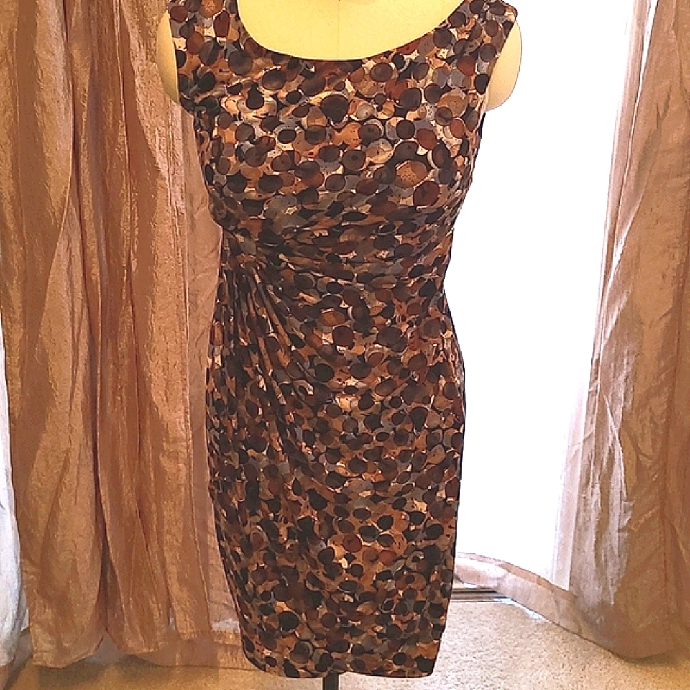 Connected faux wrap, mid length dress size 8.